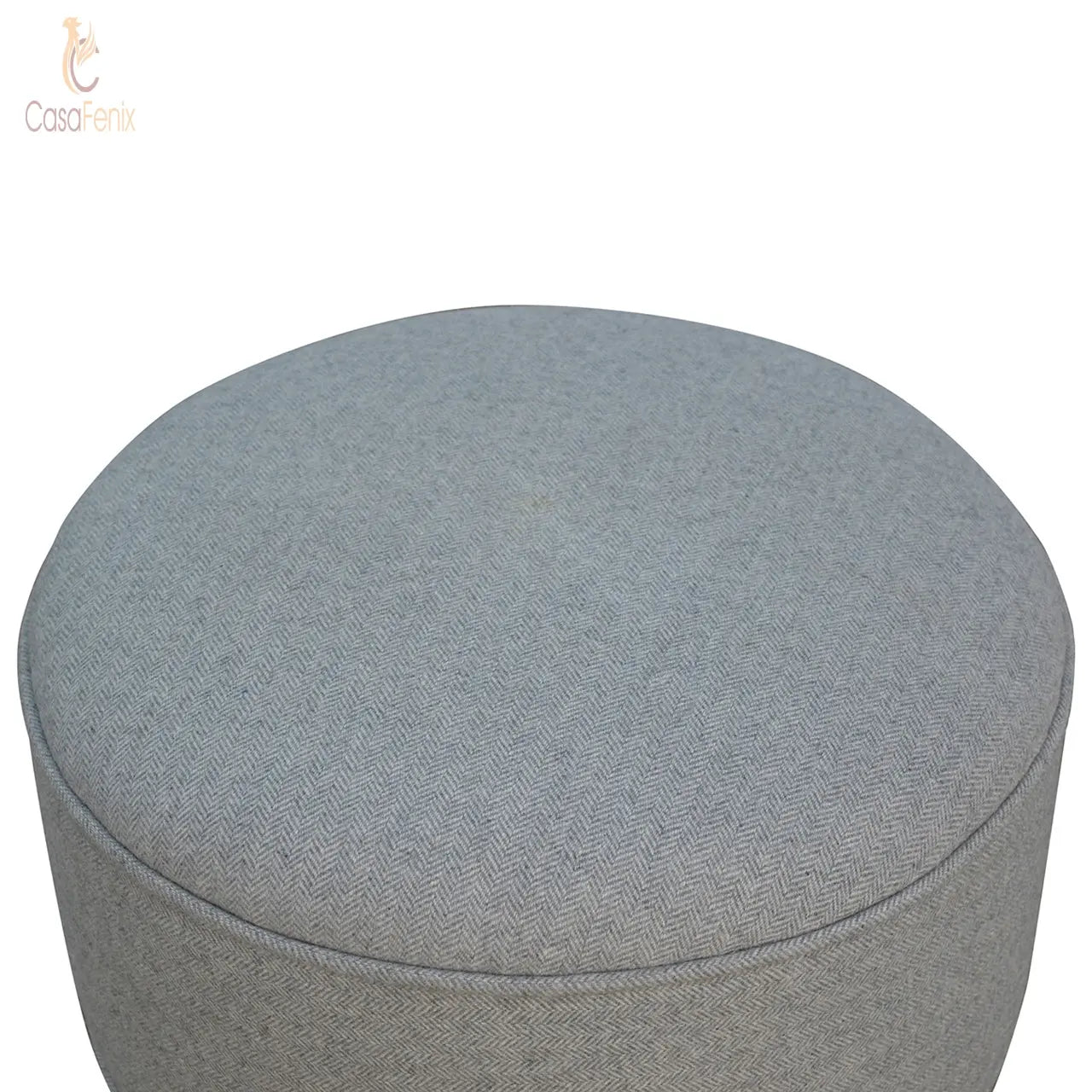Round Grey Tweed Footstool - CasaFenix
