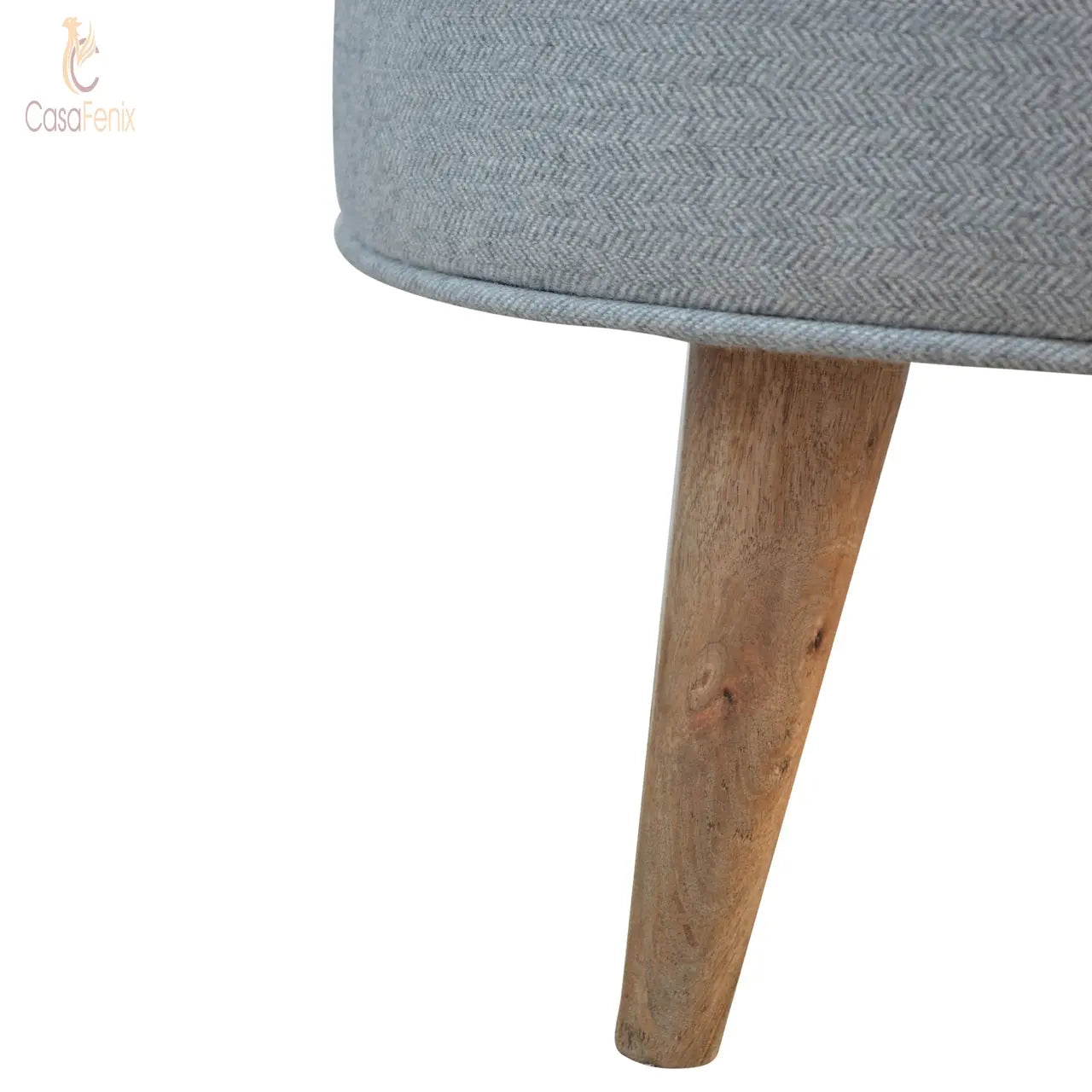 Round Grey Tweed Footstool - CasaFenix