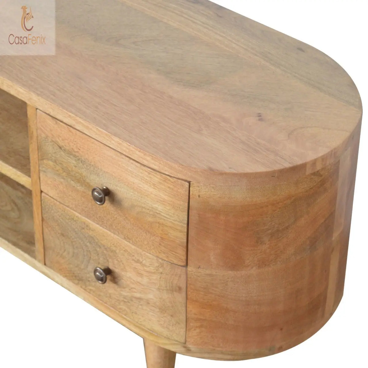 Rounded Tv Table Rounded Entertainment Unit 4 Drawer TV Stand OakIsh FInish Solid Wood ...