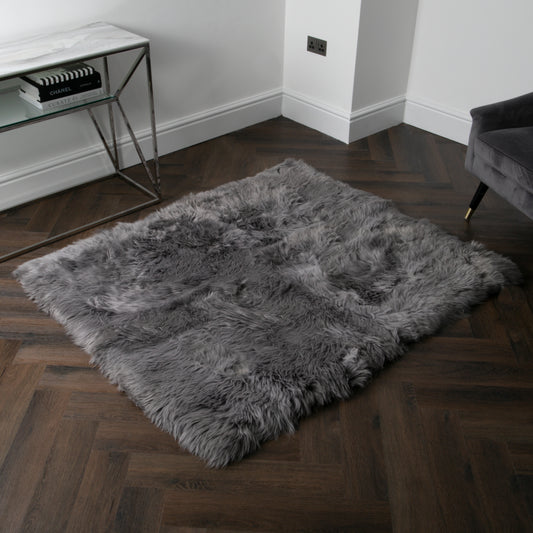 Grey Rectangle Sheepskin Rug - 130 x 150cm - CasaFenix