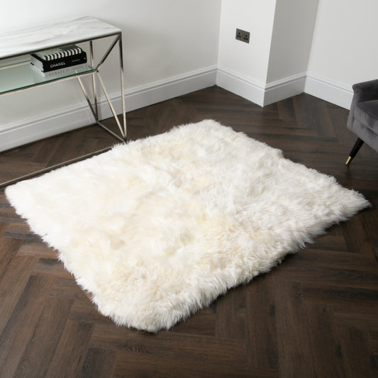 Natural Cream Colour Rectangle Sheepskin Rug - 130 x 150cm - CasaFenix