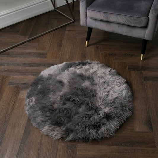 Grey Rectangle Sheepskin Rug - Circle 70cm Diameter - CasaFenix