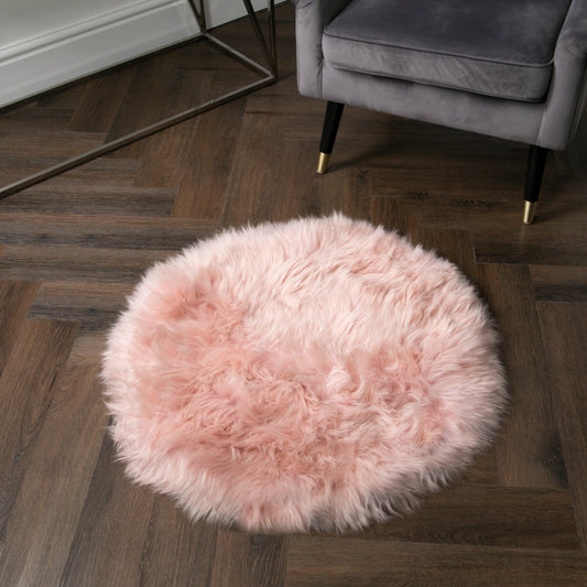 Pink Rectangle Sheepskin Rug - Circle 70cm Diameter - CasaFenix