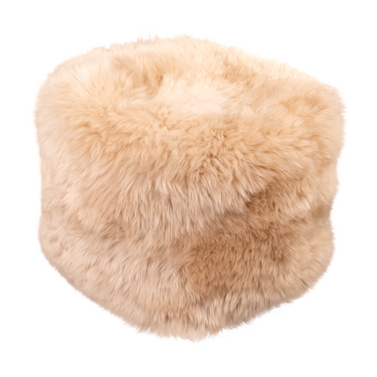 Beige Sheepskin Square Pouf Foot Stool 40x40x40cm - CasaFenix