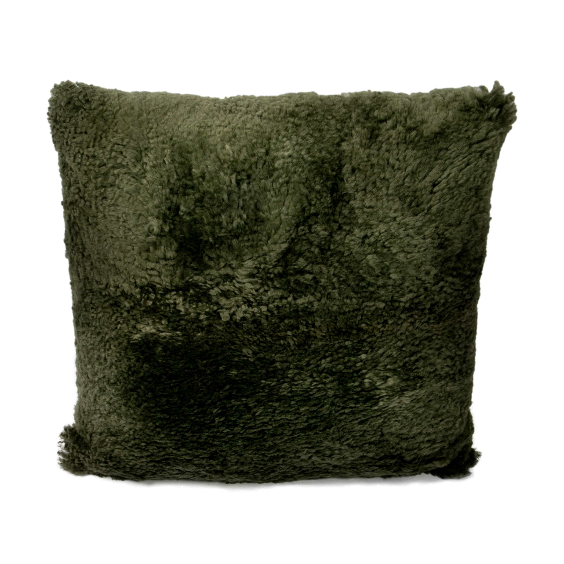 Khaki Green Short Pile Sheepskin Cushion 45 x 45cm - CasaFenix
