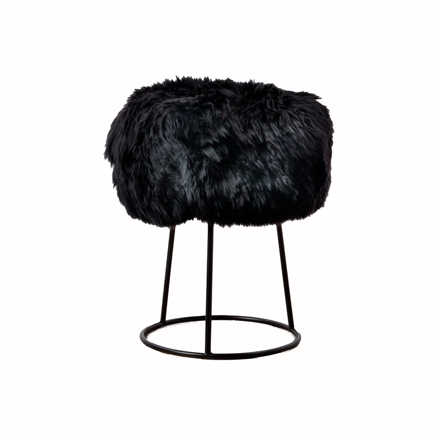 Black Metal Sheepskin Stool 36cm Diameter 4.5kg - CasaFenix