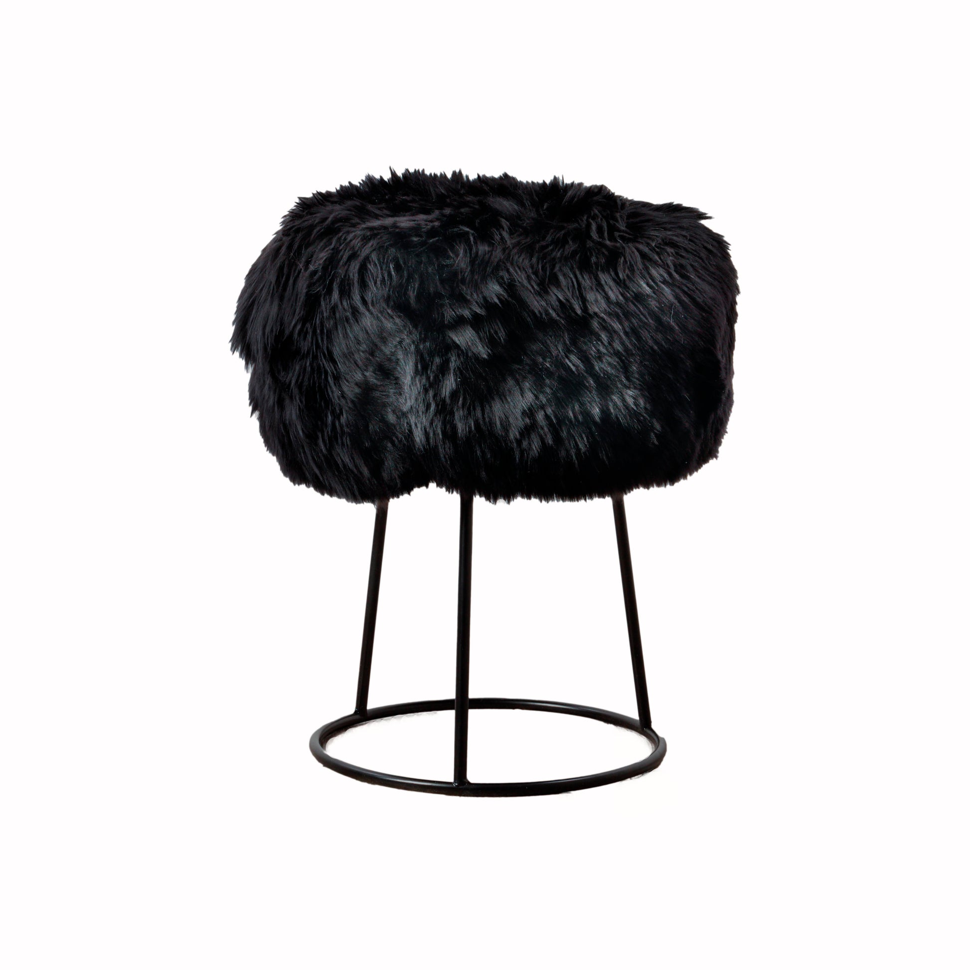 Black Metal Sheepskin Stool 36cm Diameter 4.5kg - CasaFenix
