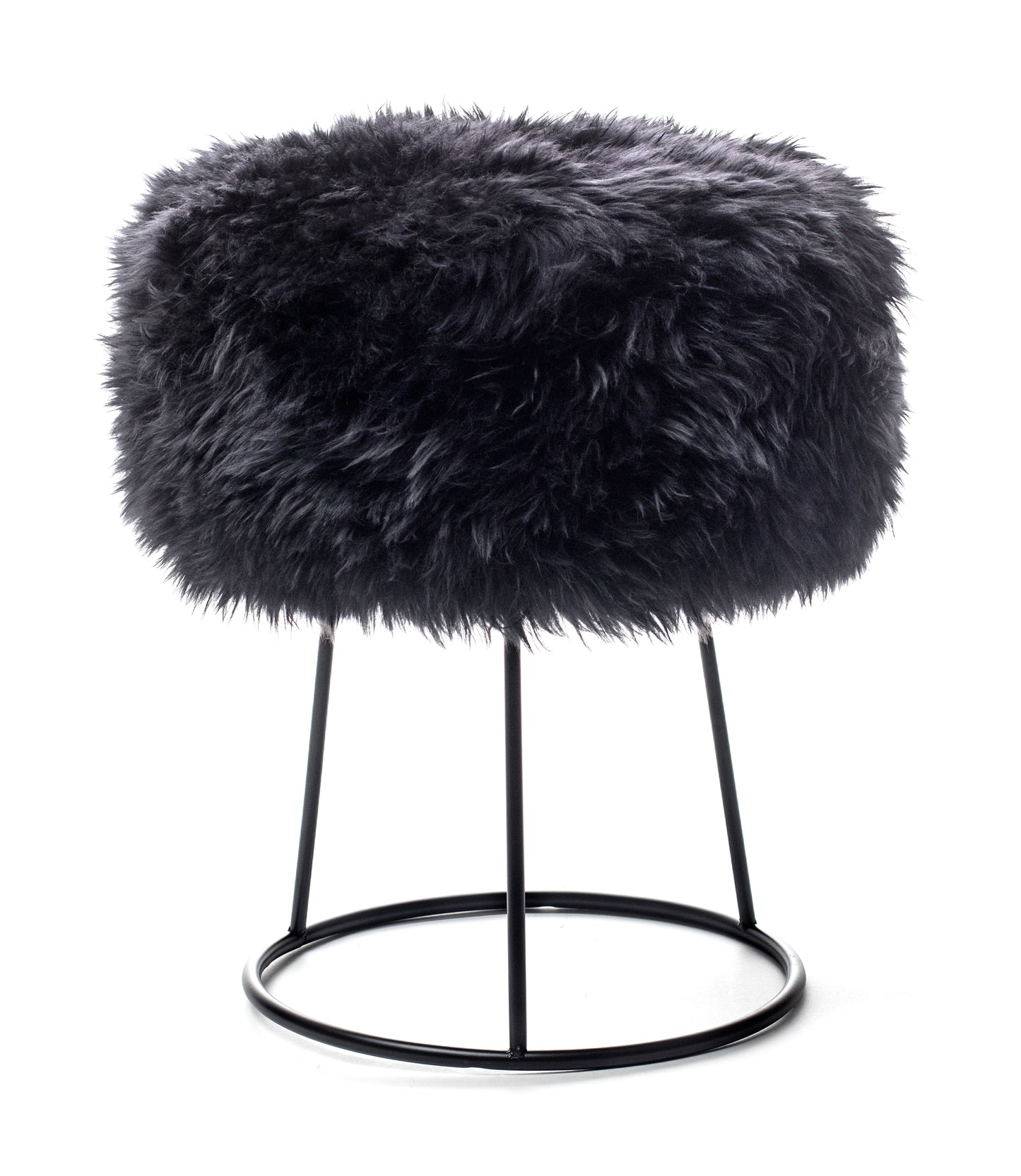 Black Metal Sheepskin Stool 36cm Diameter 4.5kg - CasaFenix