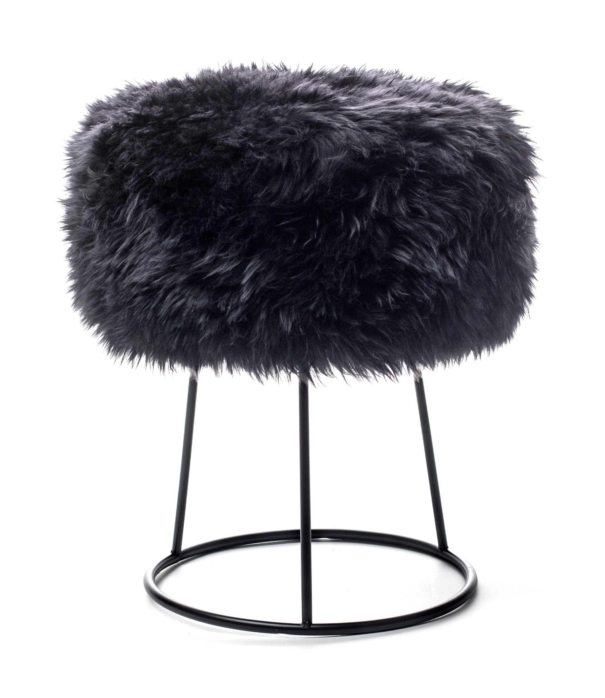 Black Metal Sheepskin Stool 36cm Diameter 4.5kg - CasaFenix