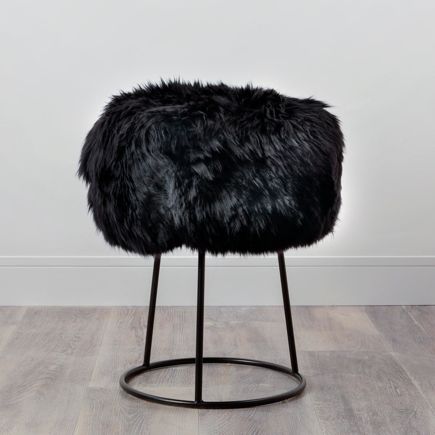 Black Metal Sheepskin Stool 36cm Diameter 4.5kg - CasaFenix