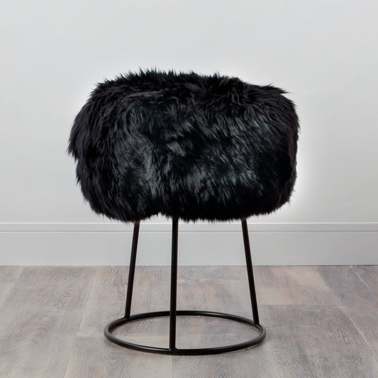 Black Metal Sheepskin Stool 36cm Diameter 4.5kg - CasaFenix