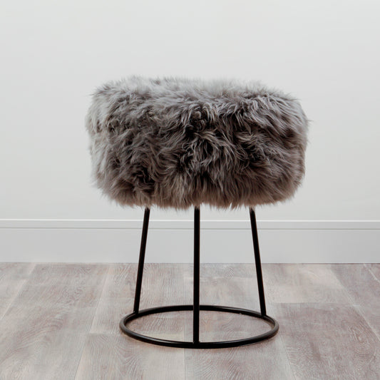 Grey Genuine Sheepskin on a Metal Stool - CasaFenix