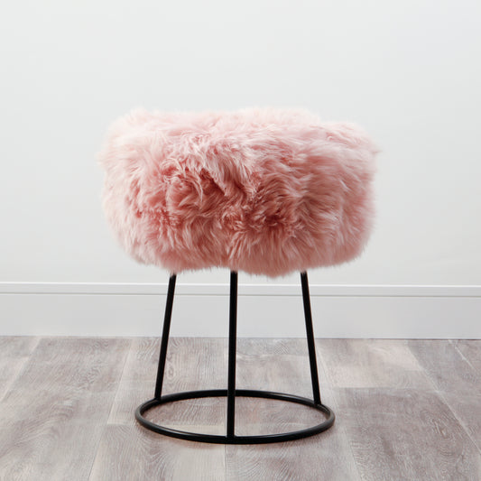 Blush Pink Genuine Sheepskin over a Metal Stool - CasaFenix