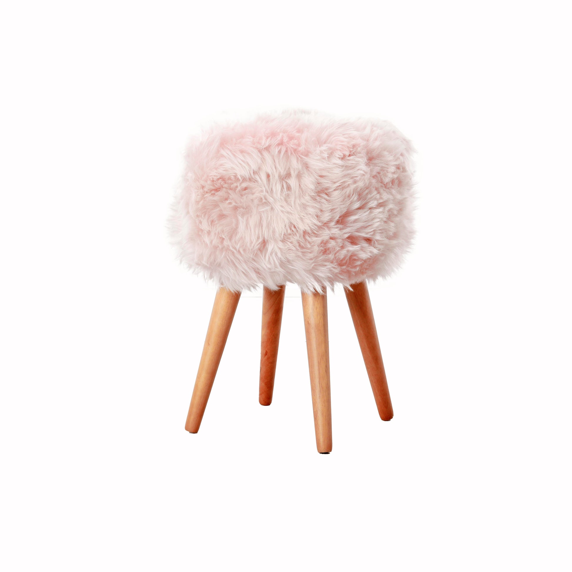 Blush Pink Genuine 4.5kg Sheepskin Wood Leg Stool - Woodstain - CasaFenix