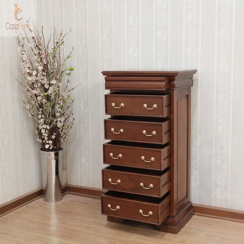 Sleigh Chest of 5 Drawers + 1 Hidden Solid Mahogany Wellington Chest Bedroom Storage CasaFenix