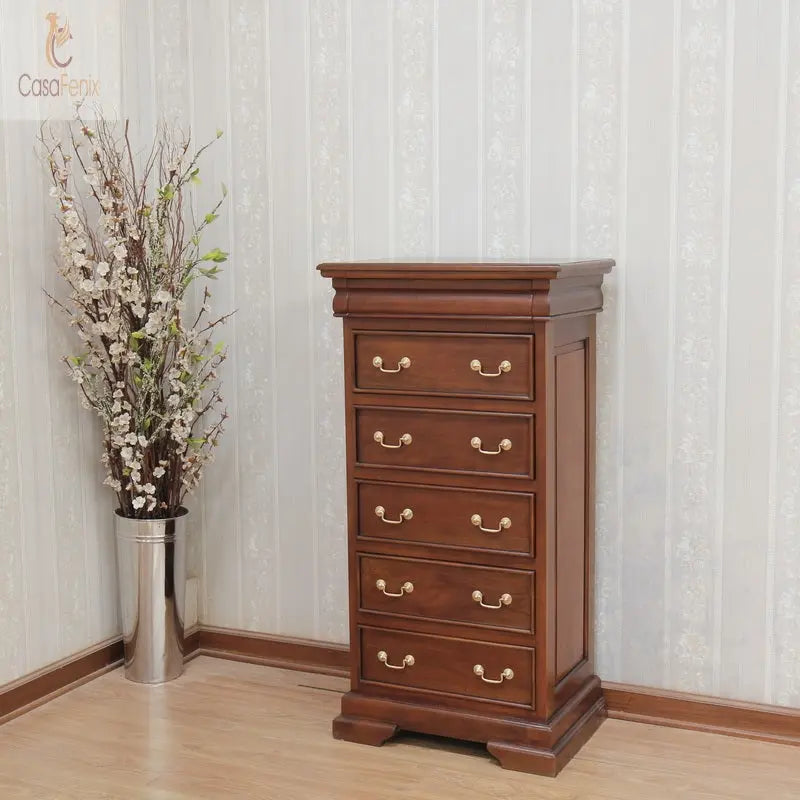Sleigh Chest of 5 Drawers + 1 Hidden Solid Mahogany Wellington Chest Bedroom Storage CasaFenix