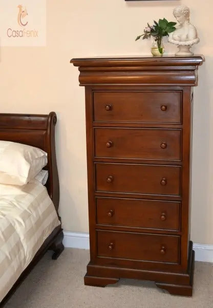Sleigh Chest of 6 Drawers - 1 Hidden Solid Mahogany Wellington Chest Bedroom Storage CasaFenix