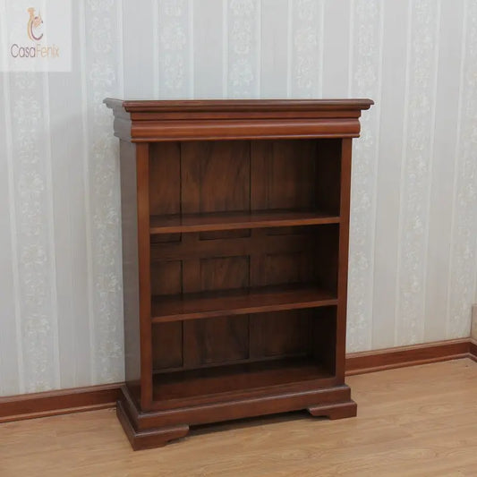 Sleigh Style Bookcase 2 Adjustable Shelves Solid Mahogany CasaFenix
