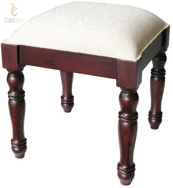 Sleigh Style Dressing Table Stool Antique Reproduction Solid Mahogany CasaFenix