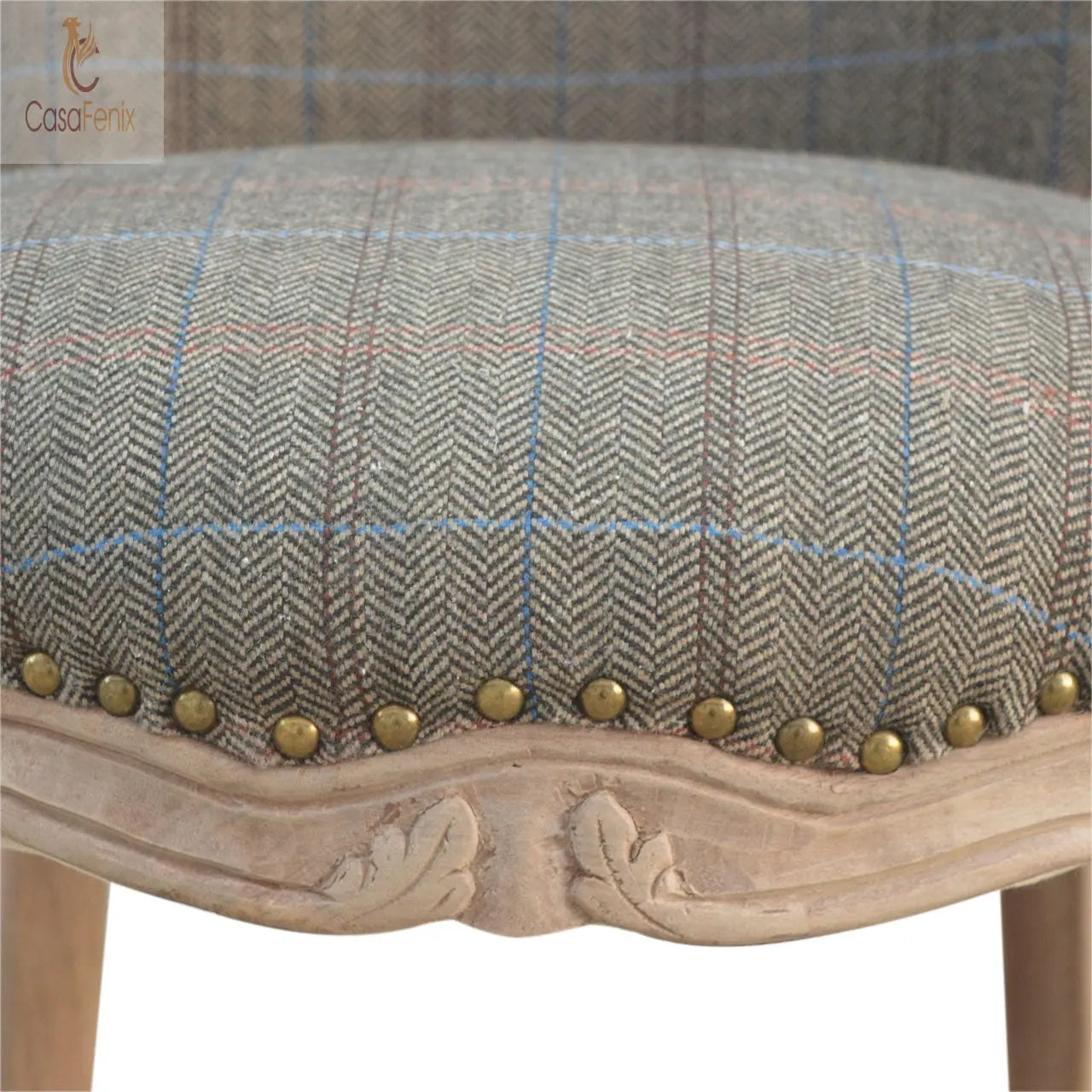 Small Multi Tweed French Chantilly style Chair 100% solid mango wood and upholstered in 100% multi tweed - CasaFenix