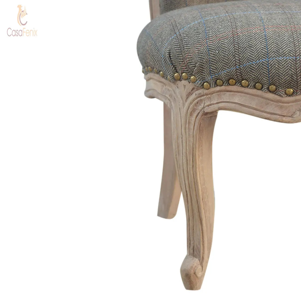 Small Multi Tweed French Chantilly style Chair 100% solid mango wood and upholstered in 100% multi tweed - CasaFenix