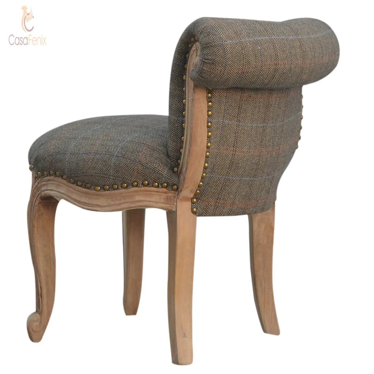 Small Multi Tweed French Chantilly style Chair 100% solid mango wood and upholstered in 100% multi tweed - CasaFenix
