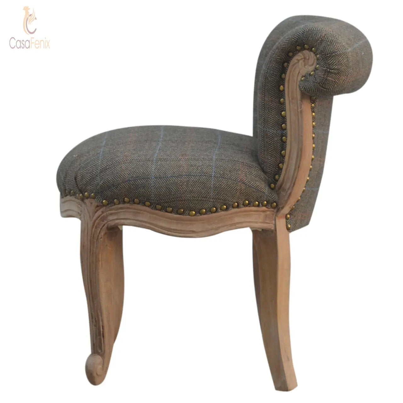 Small Multi Tweed French Chantilly style Chair 100% solid mango wood and upholstered in 100% multi tweed - CasaFenix