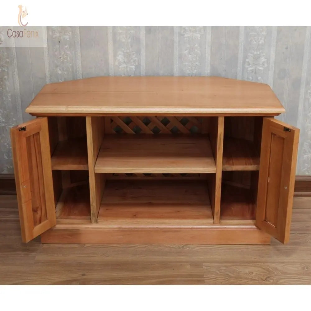 Solid Mahogany Corner TV Unit - CasaFenix