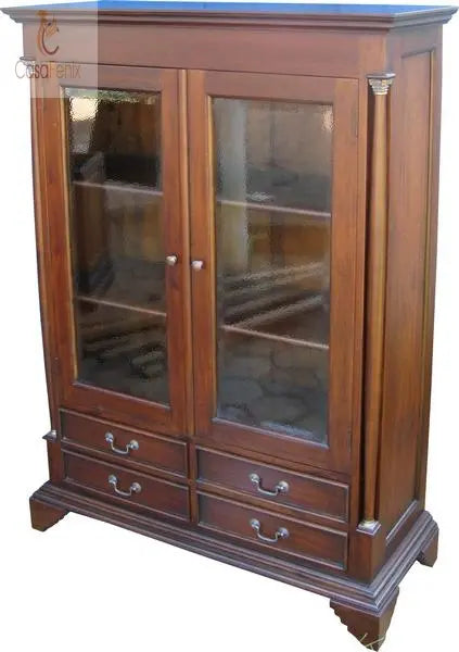 Solid Mahogany Display Cabinet 2 Door, 4 Drawer 2 Adj Shelves Column Georgian Collection - CasaFenix