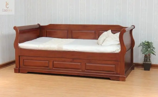Solid Mahogany French Sleigh Day Bed With Back Panel - Trundle (Two Bed's) - CasaFenix