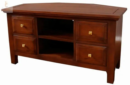 Yorke Contemporary Collection Wide Corner TV Unit / Stand Solid Mahogany - CasaFenix