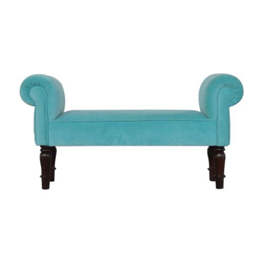 Aqua Velvet Bench Bedroom Dressing Table Seat / Stool - CasaFenix