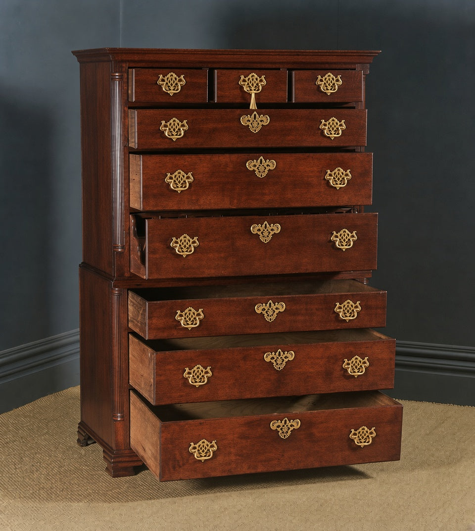 Georgian Style Solid Mahogany or Walnut Secretaire Chest on Chest – High Quality Reproduction