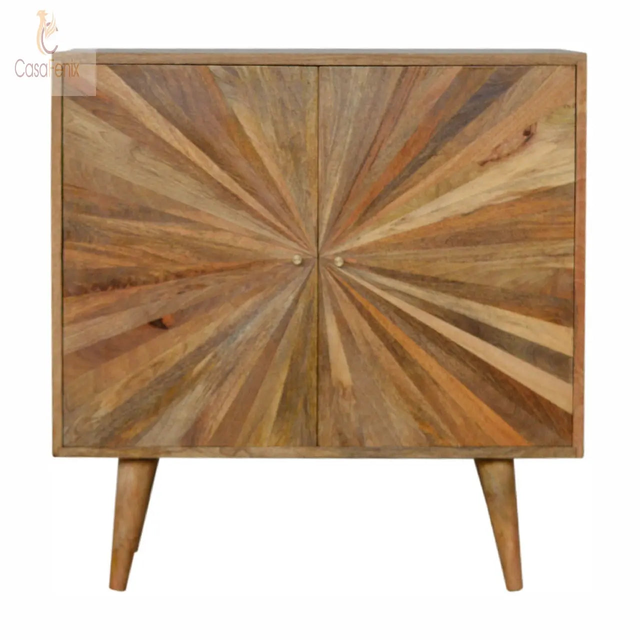 Sunrise Pattern Oak-Ish Solid Wood Cabinet 2 Door Storage - CasaFenix