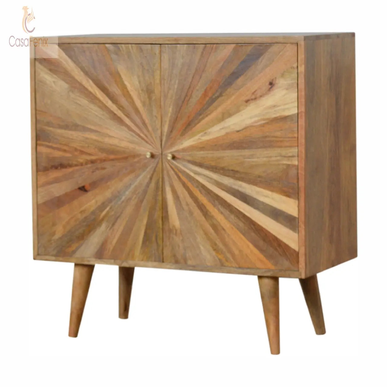 Sunrise Pattern Oak-Ish Solid Wood Cabinet 2 Door Storage - CasaFenix