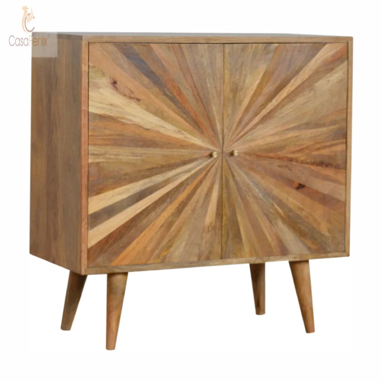 Sunrise Pattern Oak-Ish Solid Wood Cabinet 2 Door Storage - CasaFenix