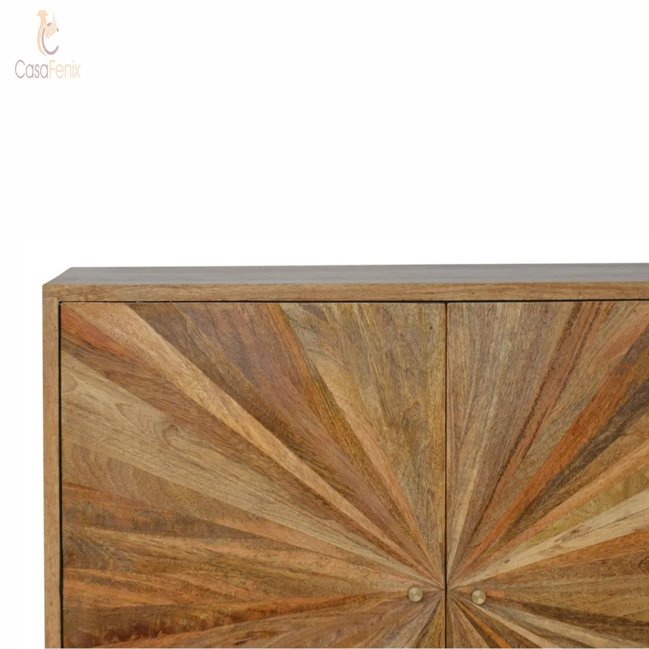 Sunrise Pattern Oak-Ish Solid Wood Cabinet 2 Door Storage - CasaFenix