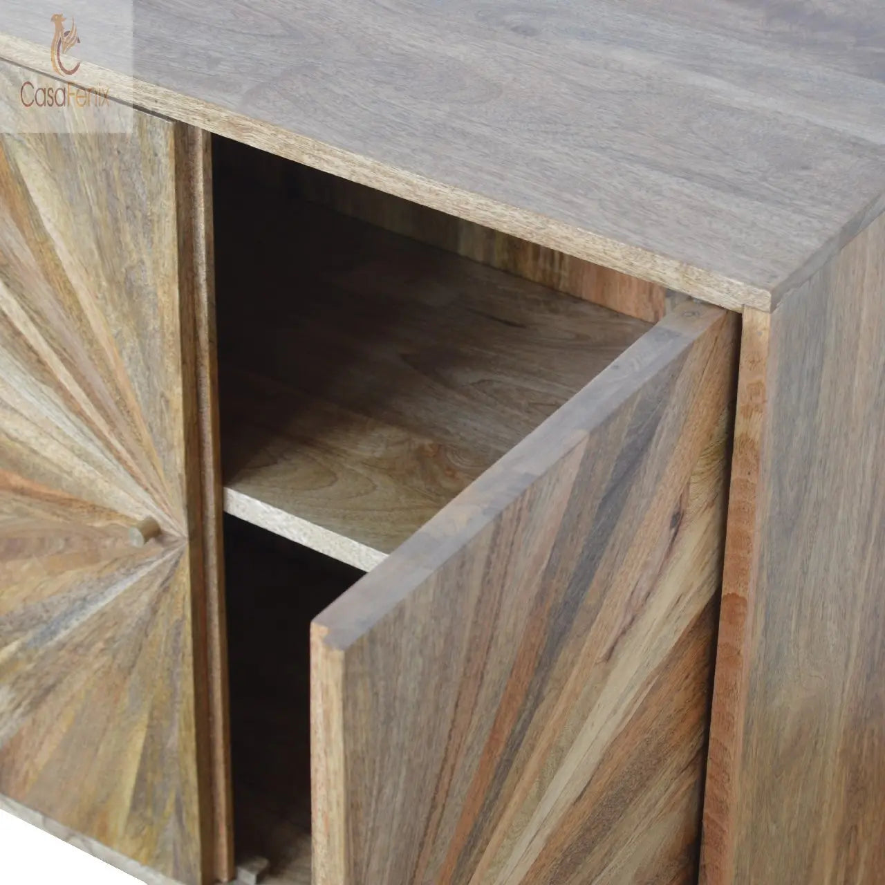 Sunrise Pattern Oak-Ish Solid Wood Cabinet 2 Door Storage - CasaFenix