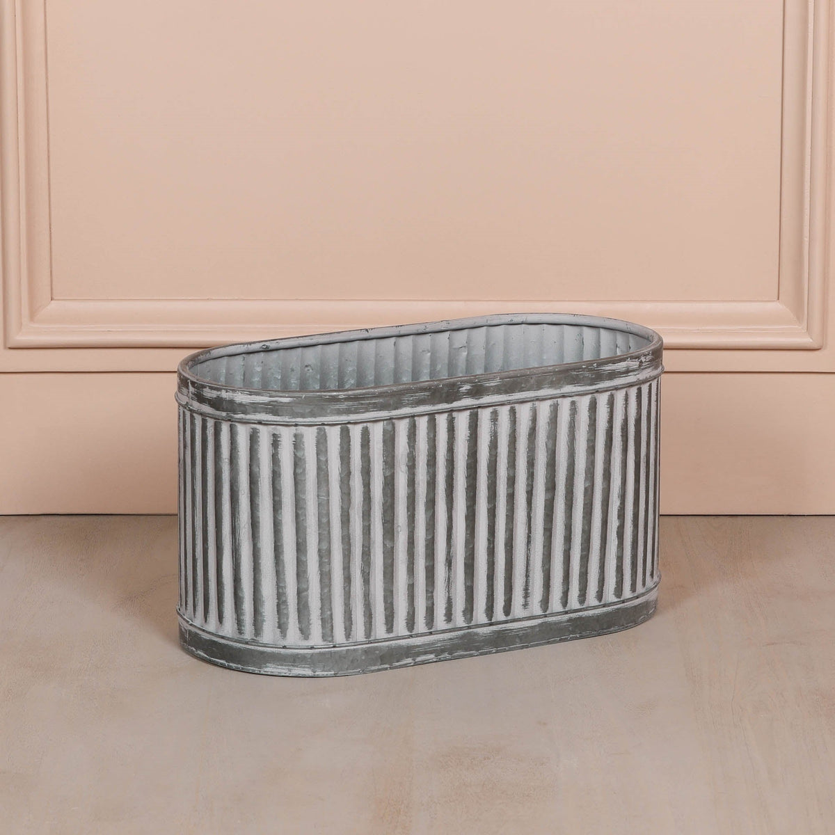 Galvanised Steel Ribbed Trough Planter Medium Planter CasaFenix