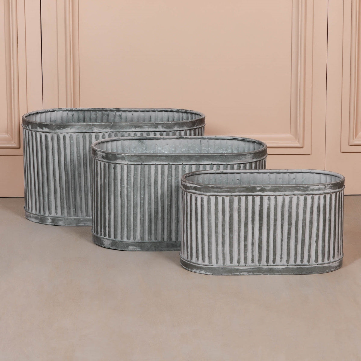 Galvanised Steel Ribbed Trough Planter Medium Planter CasaFenix
