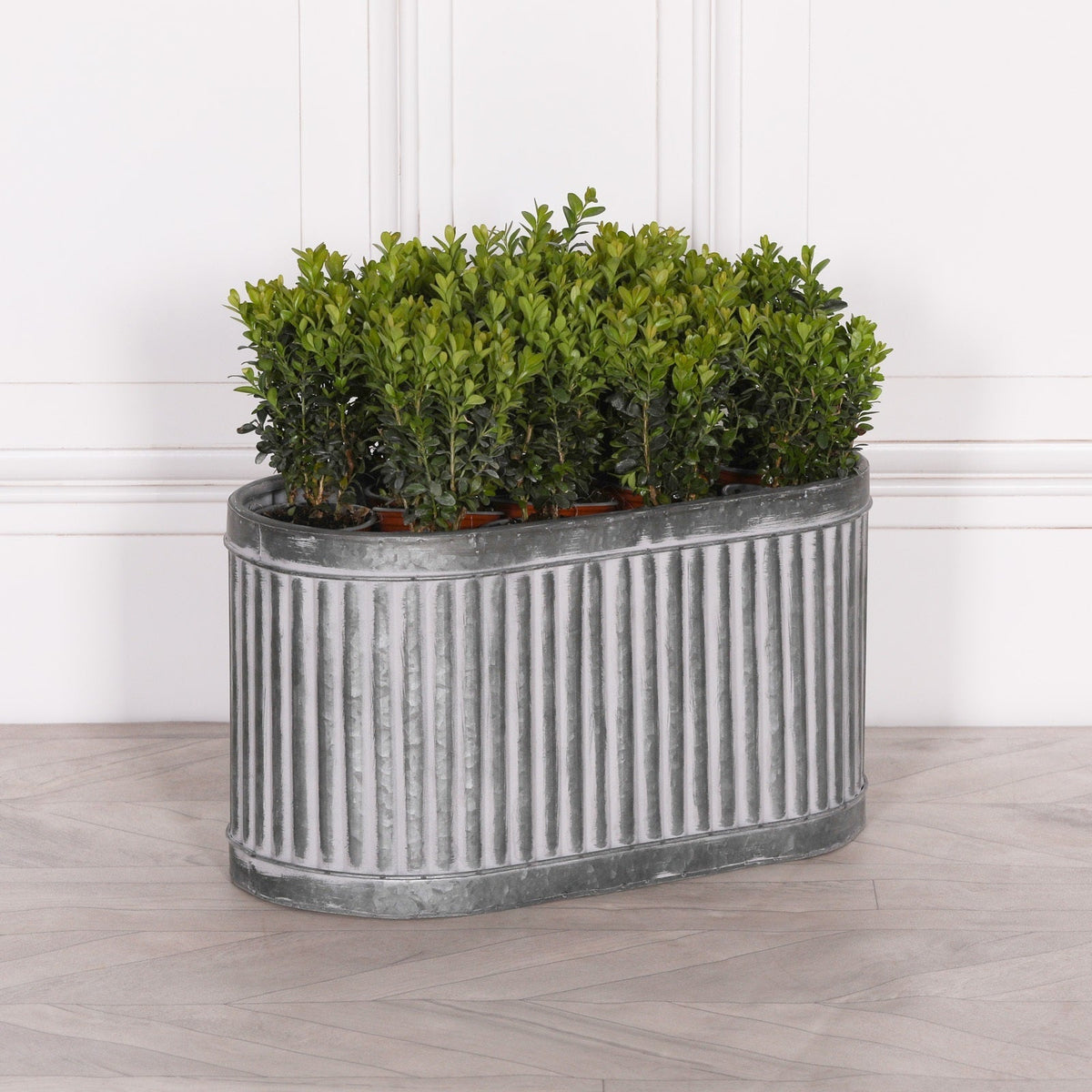 Galvanised Steel Ribbed Trough Planter Medium Planter CasaFenix