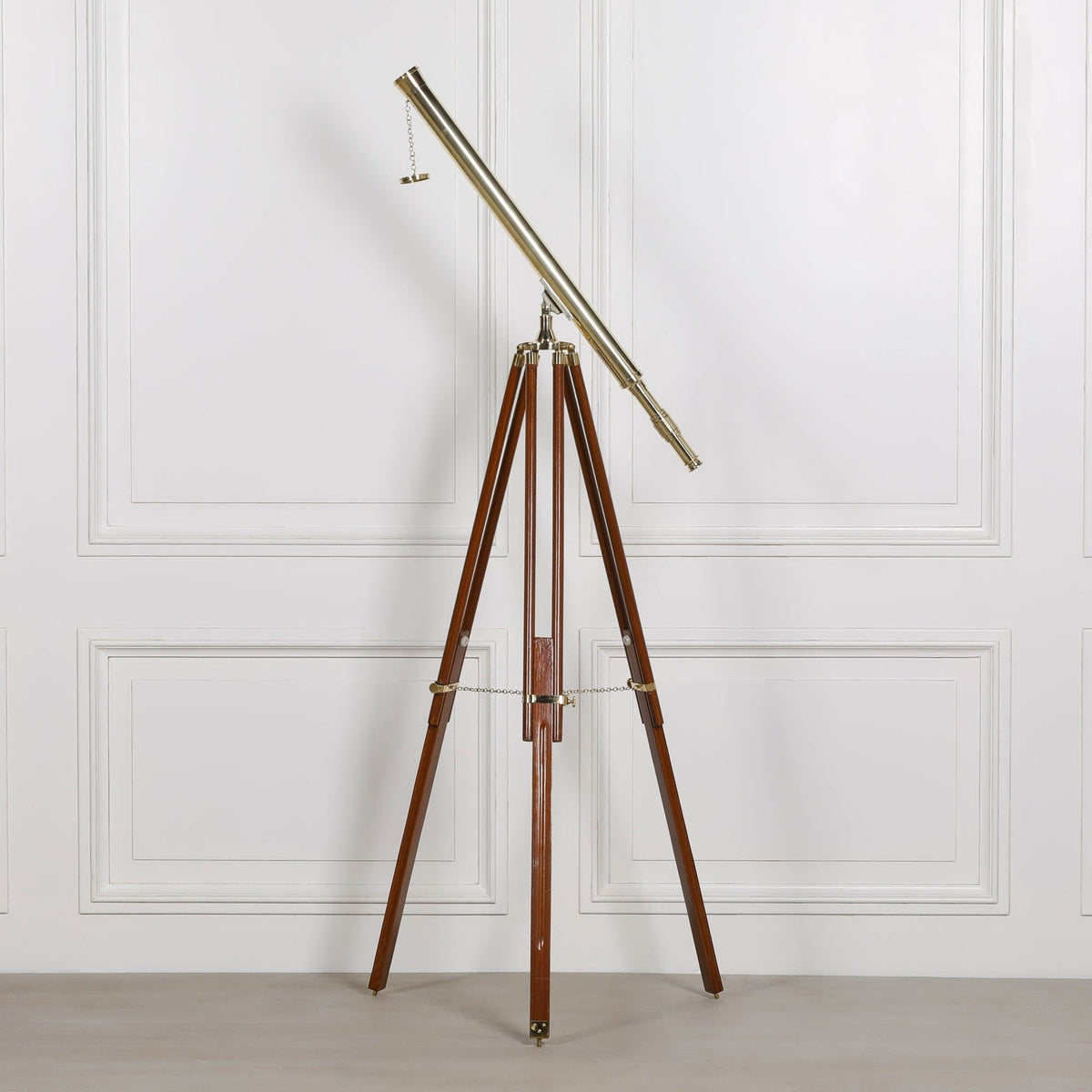 Brass Nickel-Plated Telescope on Wooden Tripod Stand 25x Magnification Telescope CasaFenix