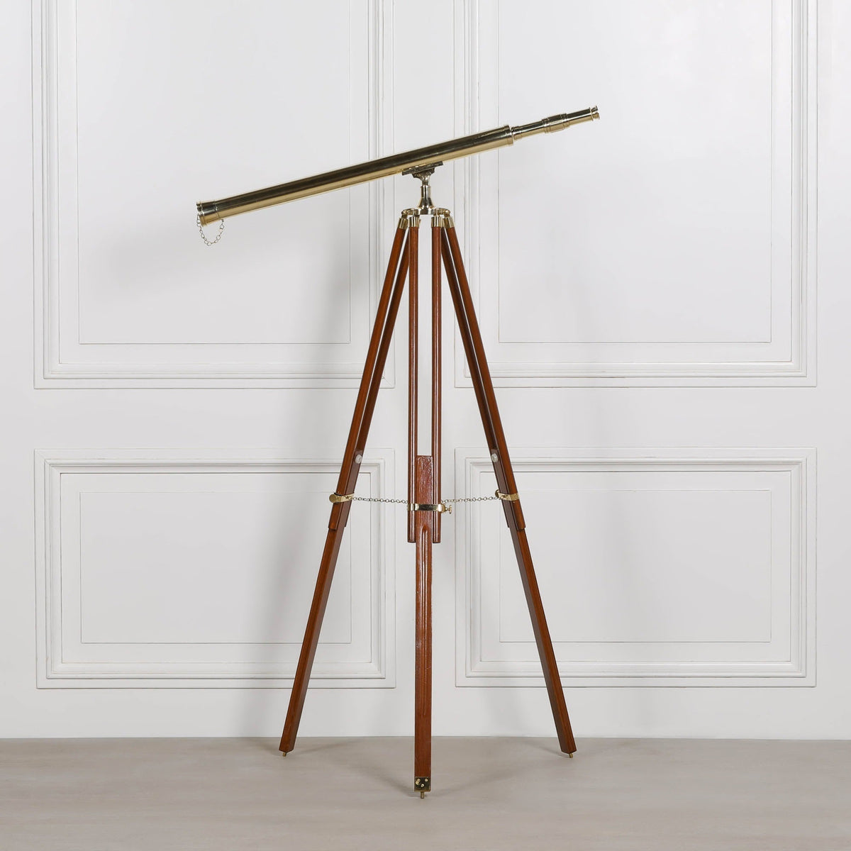 Brass Nickel-Plated Telescope on Wooden Tripod Stand 25x Magnification Telescope CasaFenix