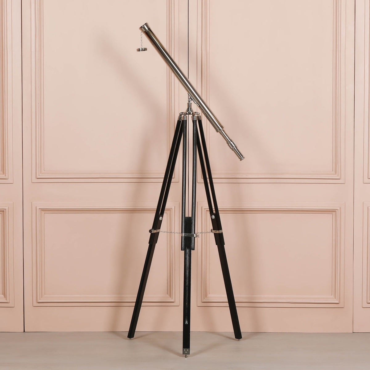 Brass Nickel-Plated Telescope on Black Wooden Tripod Stand 25x Magnification Telescope CasaFenix