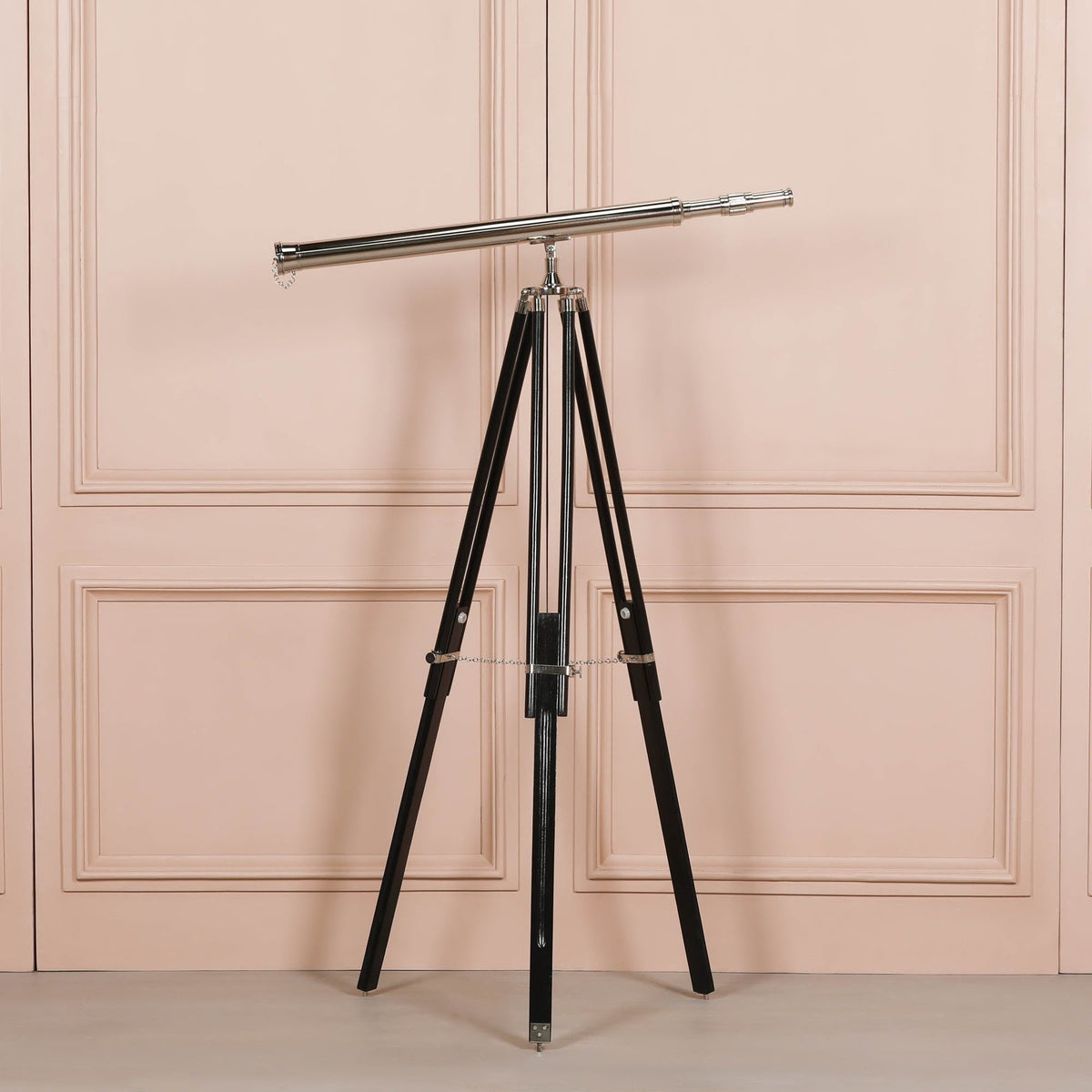 Brass Nickel-Plated Telescope on Black Wooden Tripod Stand 25x Magnification Telescope CasaFenix