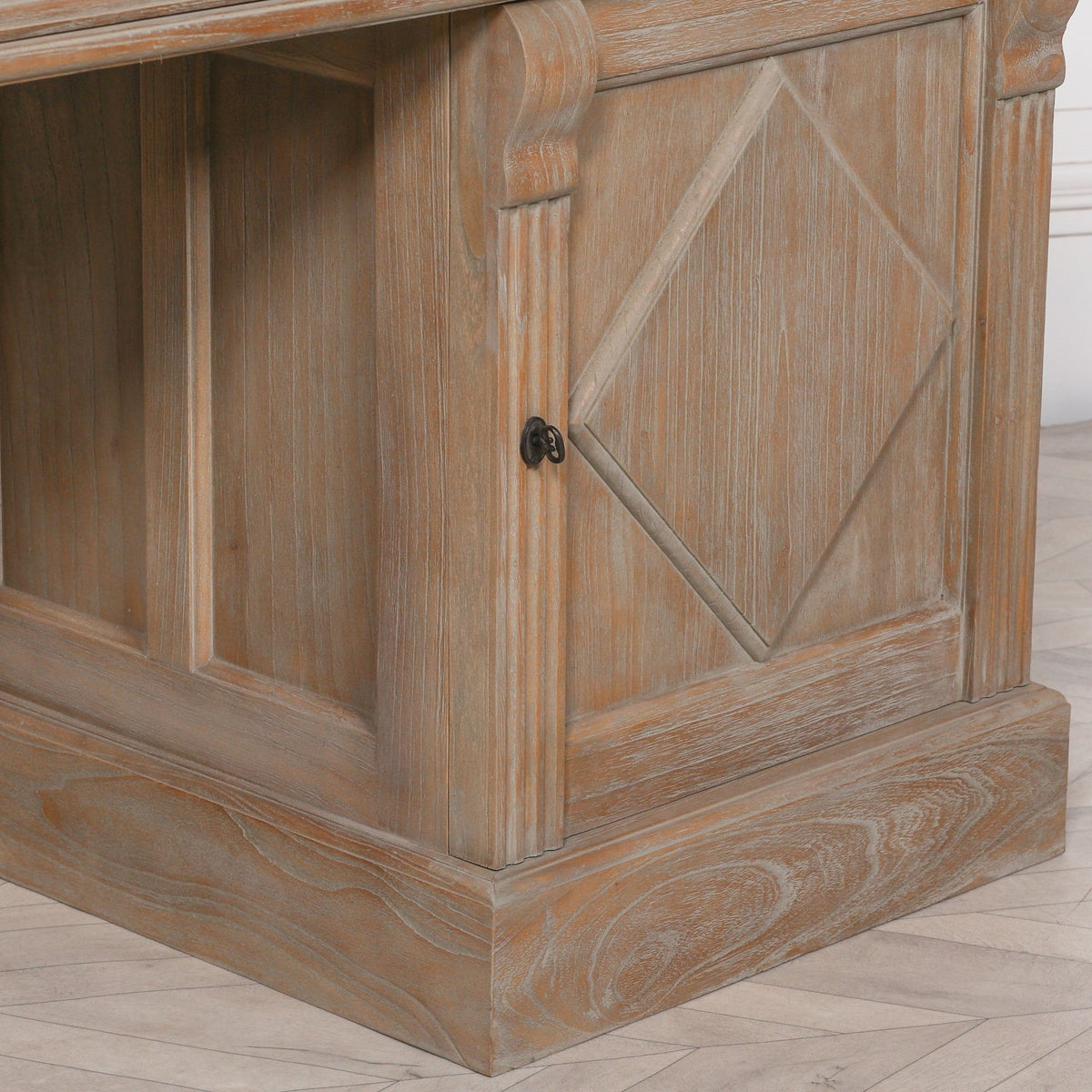 White Cedar Rustic Desk with Carved Columns Synthetic Leather Top 180cm Desk CasaFenix