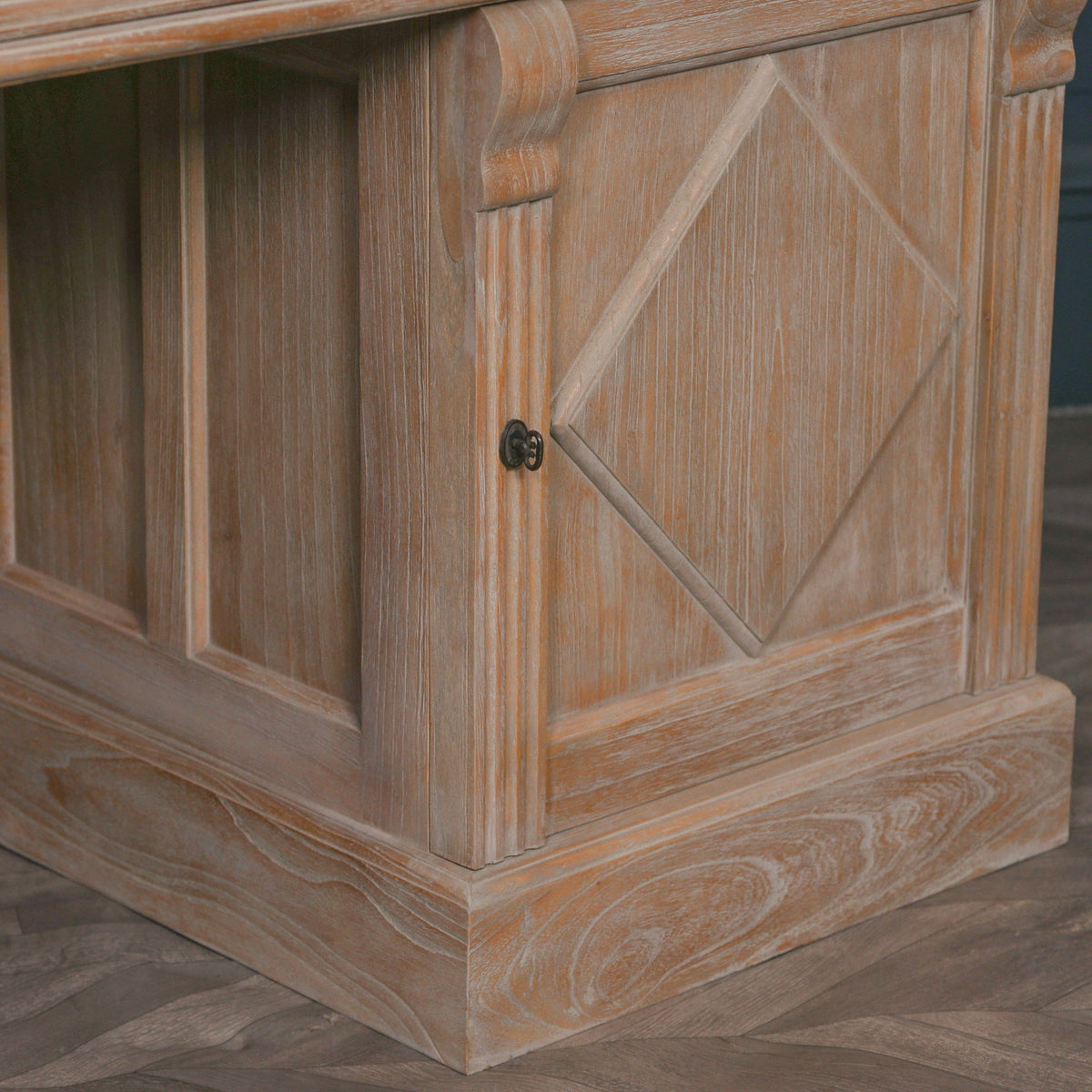 White Cedar Rustic Desk with Carved Columns Synthetic Leather Top 180cm Desk CasaFenix