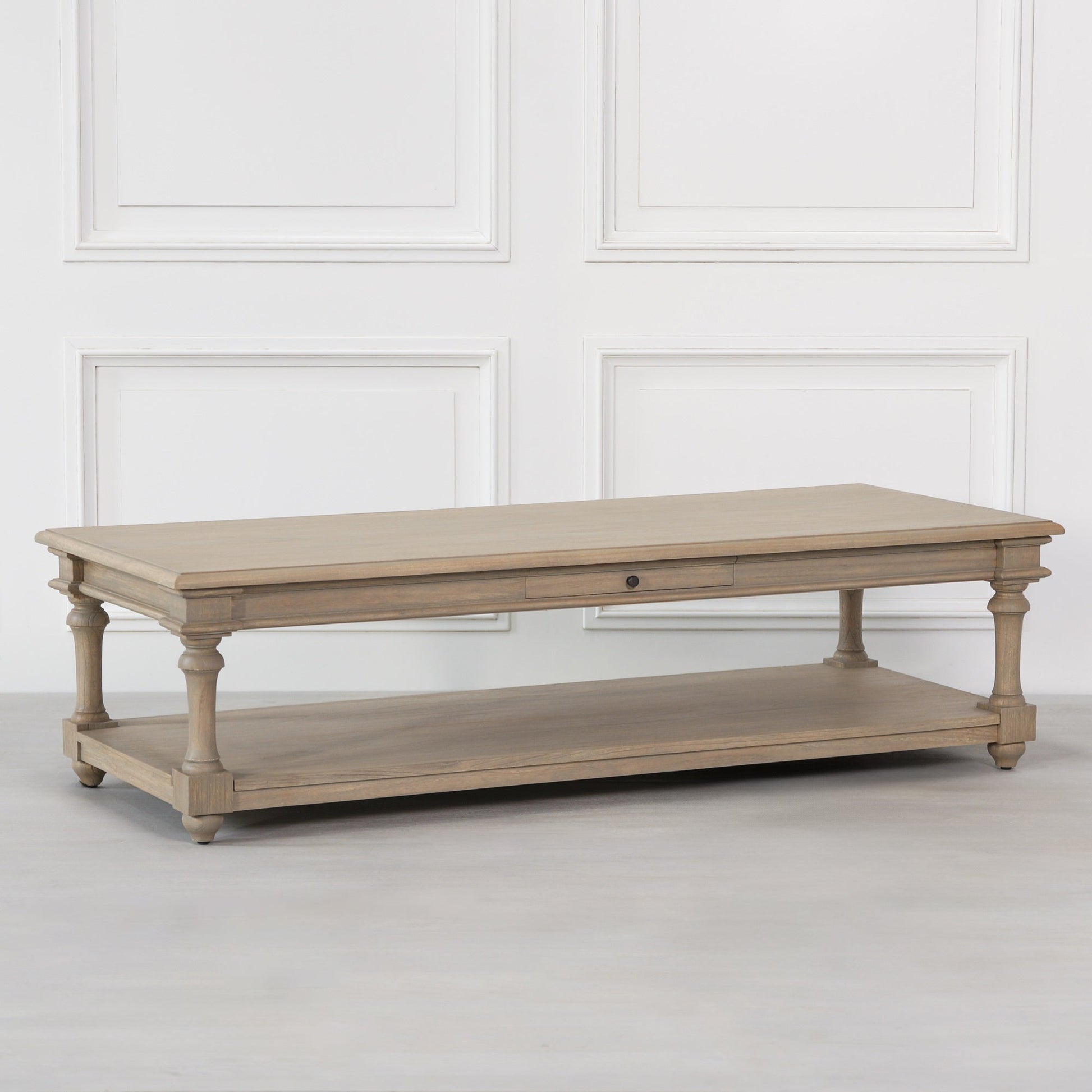 Handcrafted White Cedar Wood Coffee Table with Drawer in Rustic Finish — 170cm Coffee table CasaFenix