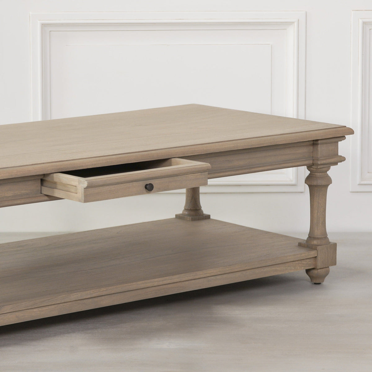 Handcrafted White Cedar Wood Coffee Table with Drawer in Rustic Finish — 170cm Coffee table CasaFenix
