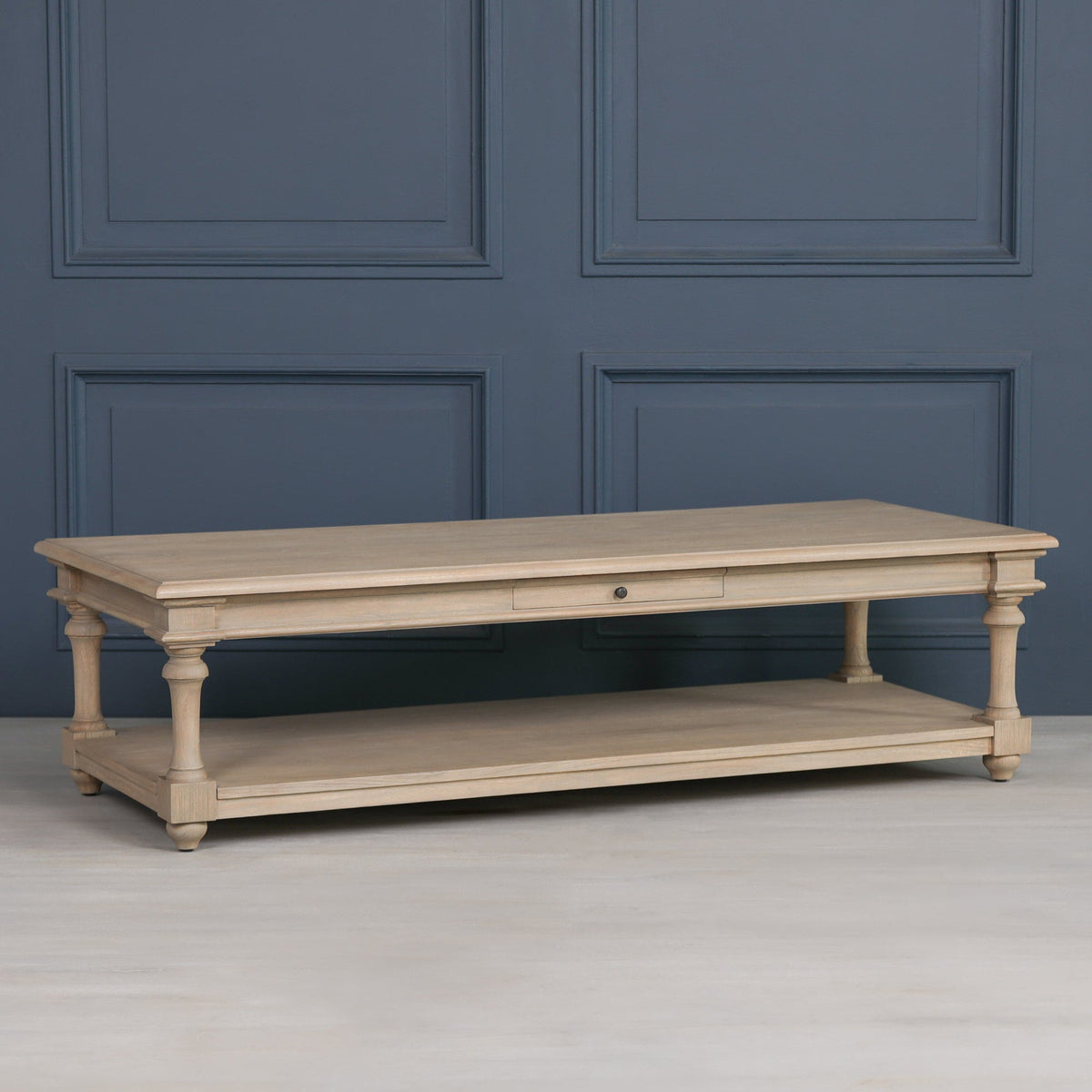 Handcrafted White Cedar Wood Coffee Table with Drawer in Rustic Finish — 170cm Coffee table CasaFenix